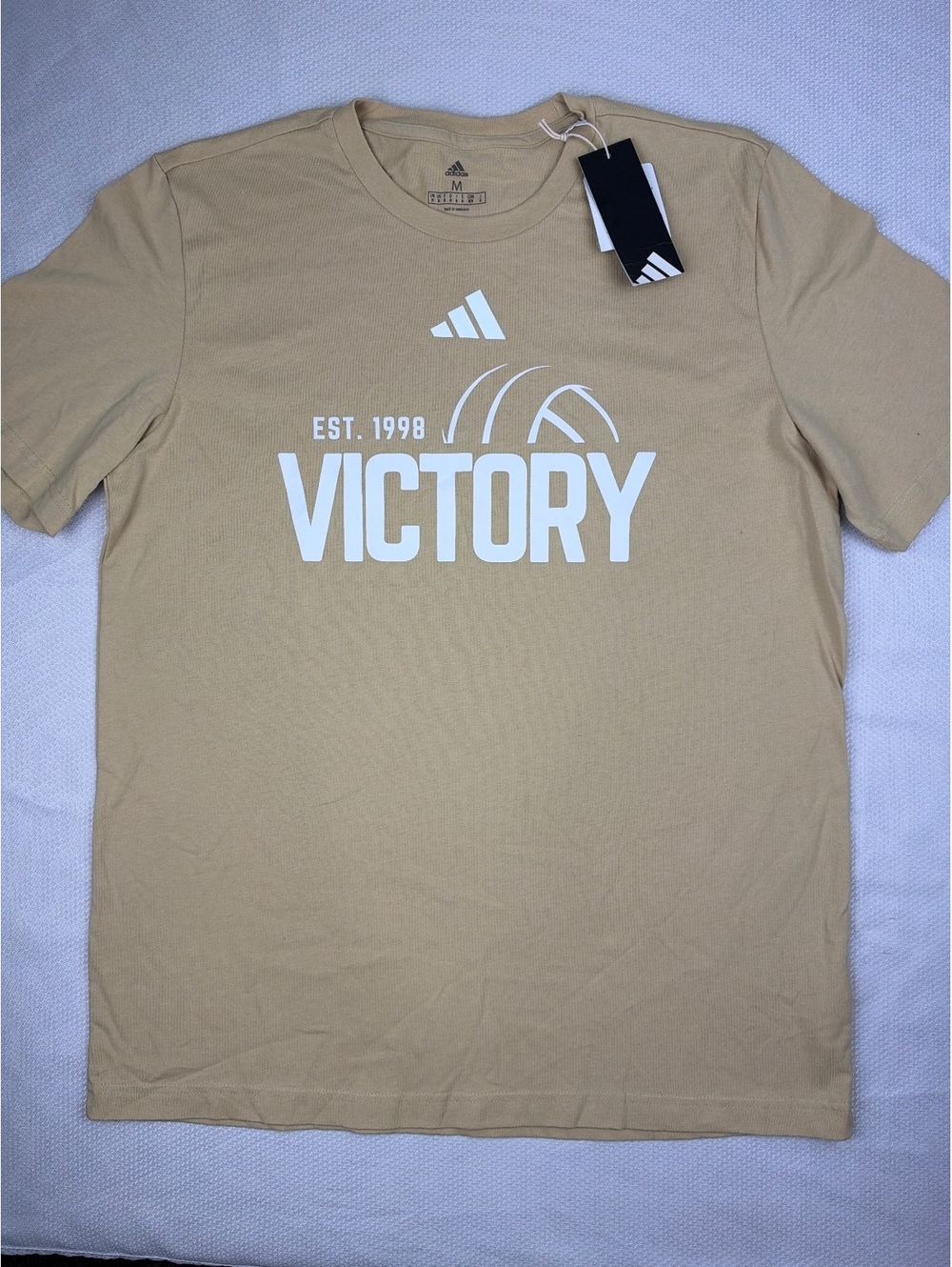 Adidas Men's 100% Cotton Fresh Short Sleeve Sand / White T-Shirt Size Medium NWT